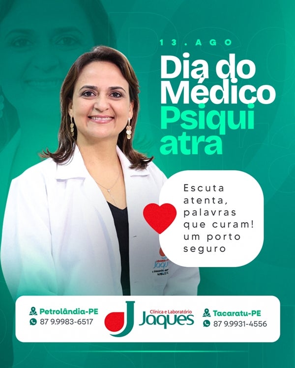 Petrolândia/Tacaratu: Clínica Jaques Homenageia o Dia do Médico Psiquiatra com Destaque para Dra. Cristiane Jaques Petrolândia/Tacaratu: Clínica Jaques Homenageia o Dia do Médico Psiquiatra com Destaque para Dra. Cristiane Jaques