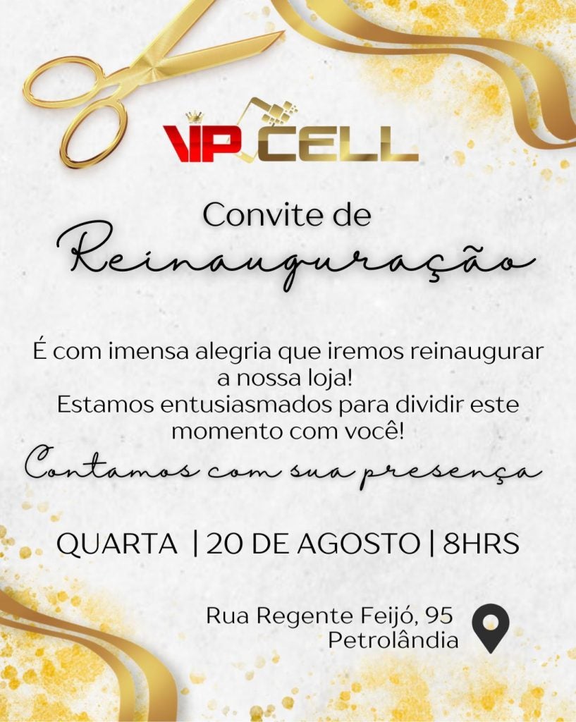 Vip Cell anuncia reinauguração de sua loja em Petrolândia nesta quarta-feira (20)