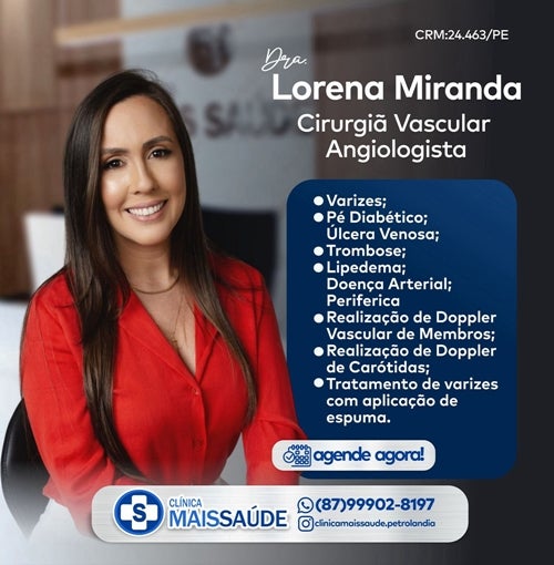 Clínica Mais Saúde anuncia atendimento com Cirurgiã Vascular e Angiologista em Petrolândia