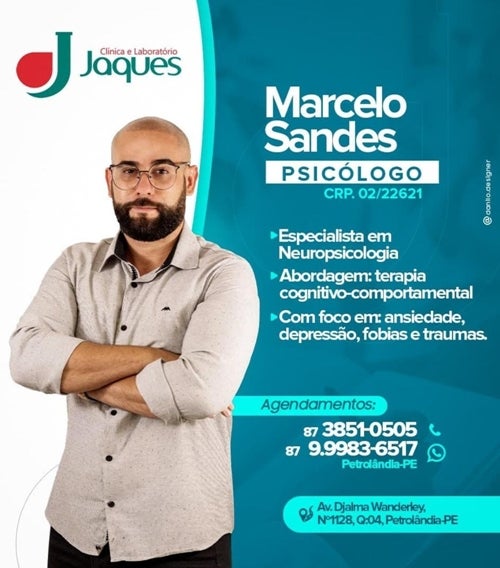Clínica e Laboratório Jaques anuncia atendimento do psicólogo Marcelo Sandes em Petrolândia às quartas e quintas-feiras