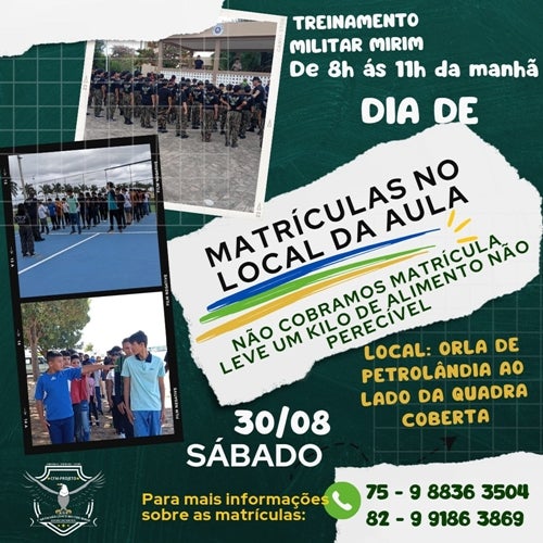 Petrolândia recebe novas matrículas para o Projeto Cívico Militar Mirim neste sábado (30)