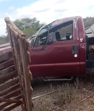 Caminhão carregado de bodes capota na PE-390, entre Floresta e Serra Talhada