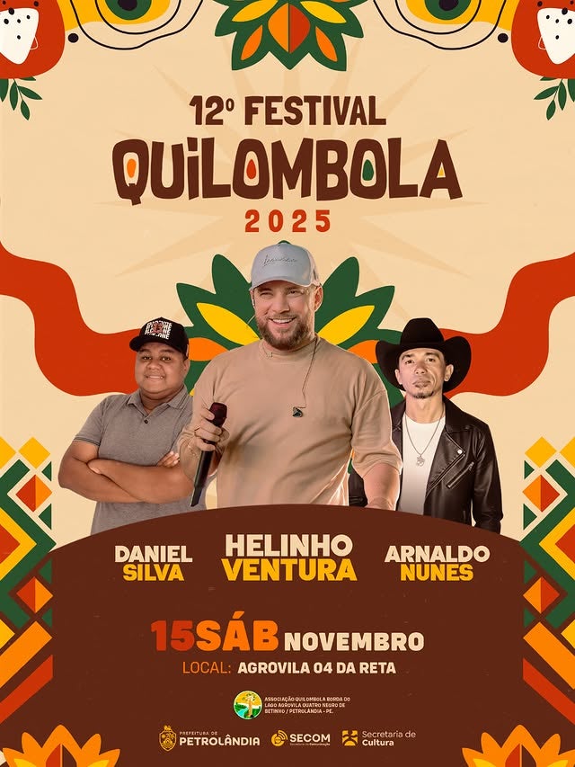 Petrolândia: Agrovila 04 da Reta recebe hoje o 12º Festival Quilombola com música, cultura e celebração da ancestralidade Petrolândia: Agrovila 04 da Reta recebe hoje o 12º Festival Quilombola com música, cultura e celebração da ancestralidade