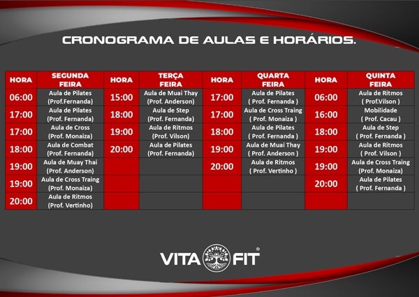 Vita Fit divulga cronograma completo de aulas e horários em Petrolândia