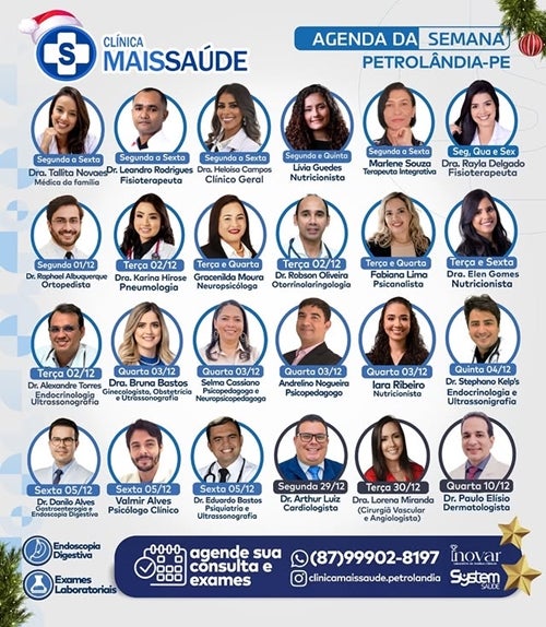 Clínica Mais Saúde divulga agenda completa de atendimentos da semana em Petrolândia-PE Clínica Mais Saúde divulga agenda completa de atendimentos da semana em Petrolândia-PE