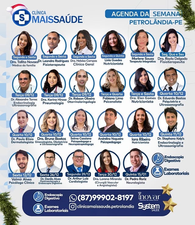 Clínica Mais Saúde divulga agenda semanal de atendimentos em Petrolândia-PE Clínica Mais Saúde divulga agenda semanal de atendimentos em Petrolândia-PE
