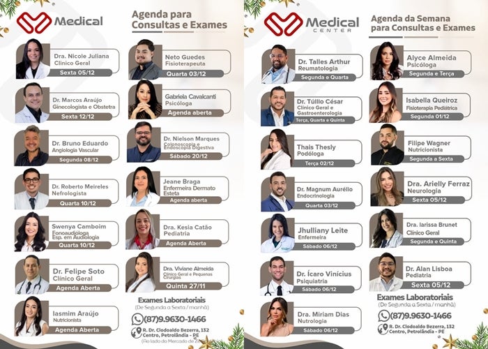 Medical Center divulga agenda da semana com consultas e exames em Petrolândia Medical Center divulga agenda da semana com consultas e exames em Petrolândia