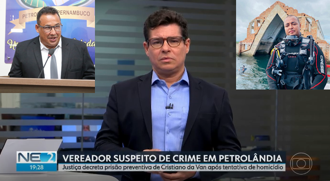 Globo Pernambuco destaca no NE2 tentativa de homicídio contra mergulhador em Petrolândia e mandado de prisão de vereador Globo Pernambuco destaca no NE2 tentativa de homicídio contra mergulhador em Petrolândia e mandado de prisão de vereador