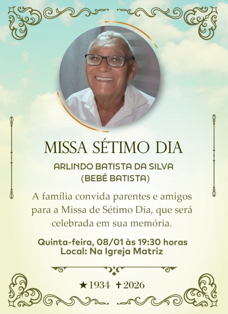 Missa de Sétimo Dia de Arlindo Batista da Silva será celebrada nesta quinta (8) em Petrolândia