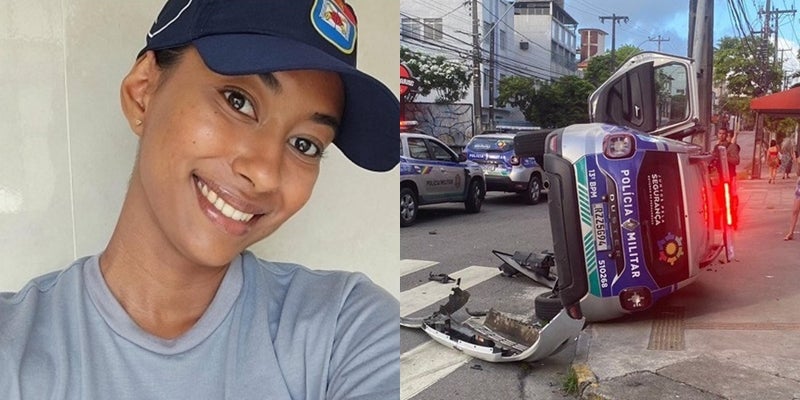 PM Morre após colisão entre viatura e carro provocar capotamento no Recife