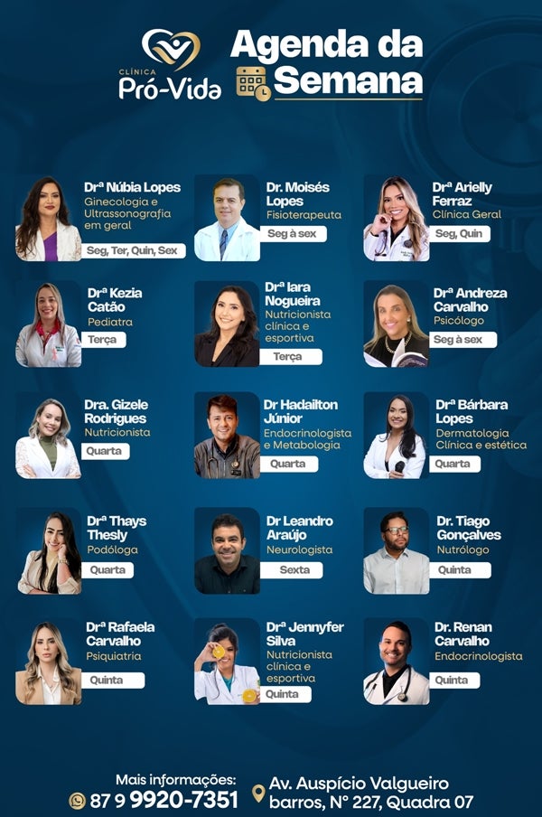 Clínica Pró-Vida divulga agenda semanal de atendimentos em Petrolândia-PE