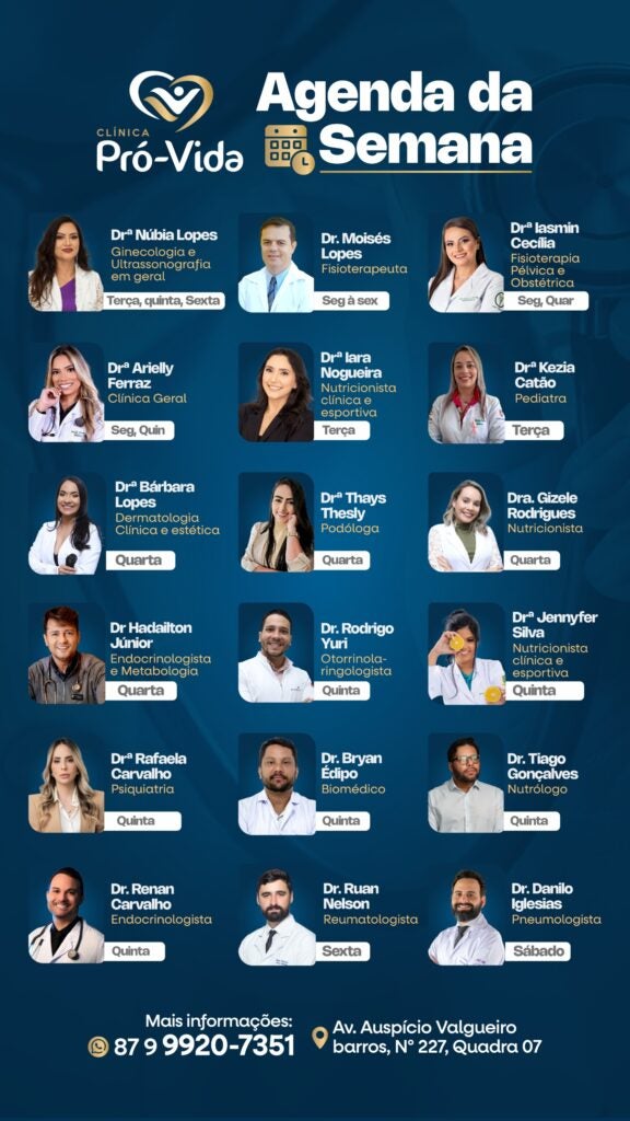 Clínica Pró-Vida divulga agenda semanal de atendimentos em Petrolândia Clínica Pró-Vida divulga agenda semanal de atendimentos em Petrolândia