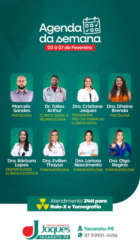 Clínica Jaques divulga Agenda da Semana com atendimentos multiprofissionais em Tacaratu Clínica Jaques divulga Agenda da Semana com atendimentos multiprofissionais em Tacaratu