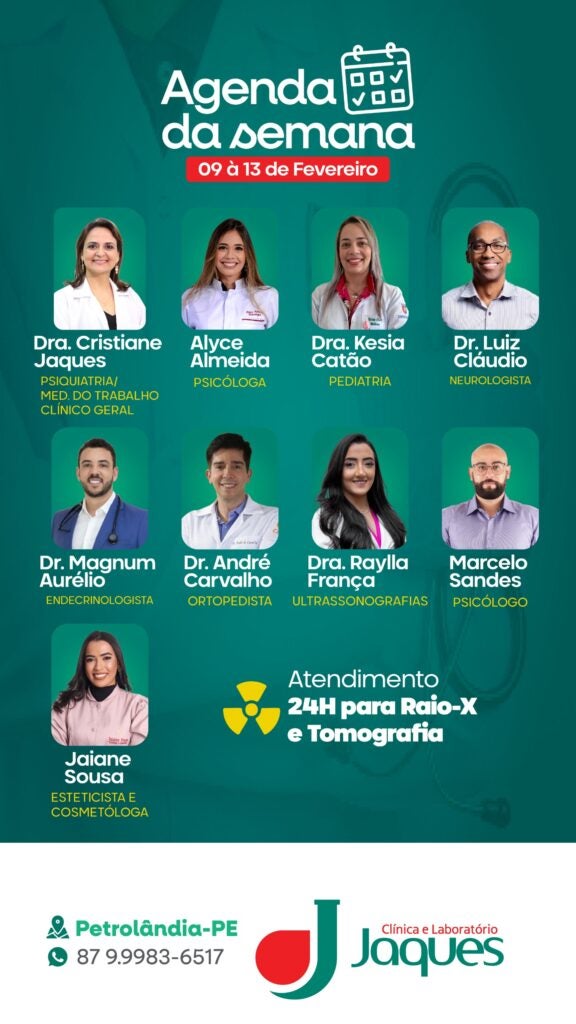 Clínica e Laboratório Jaques apresenta Agenda da Semana de 09 a 13 de fevereiro