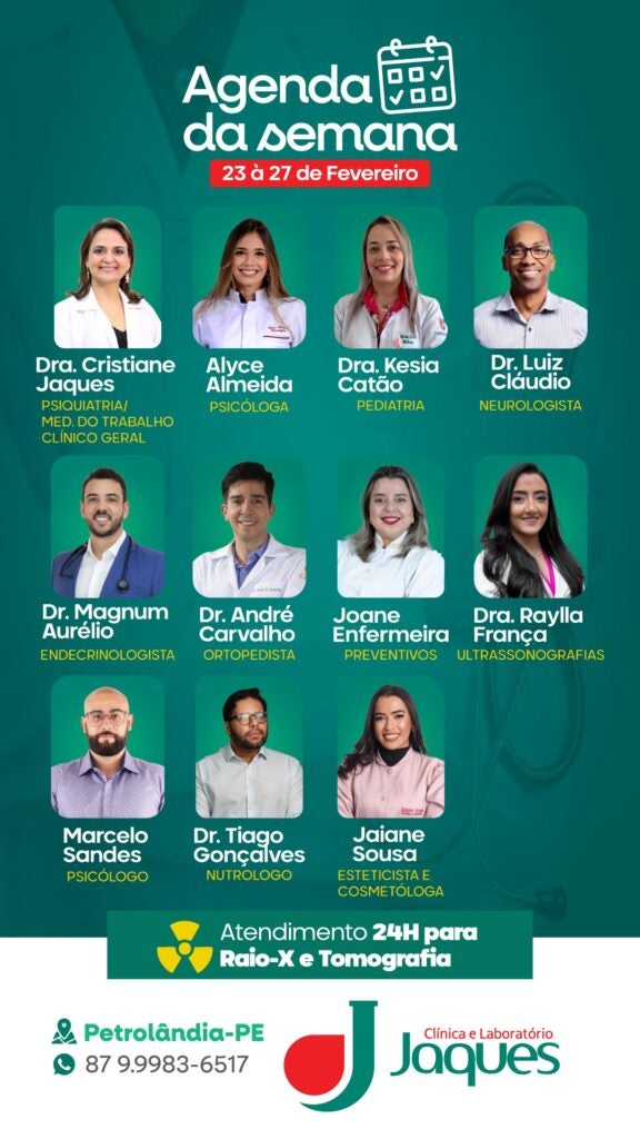 Clínica e Laboratório Jaques divulga agenda da semana com diversas especialidades em Petrolândia