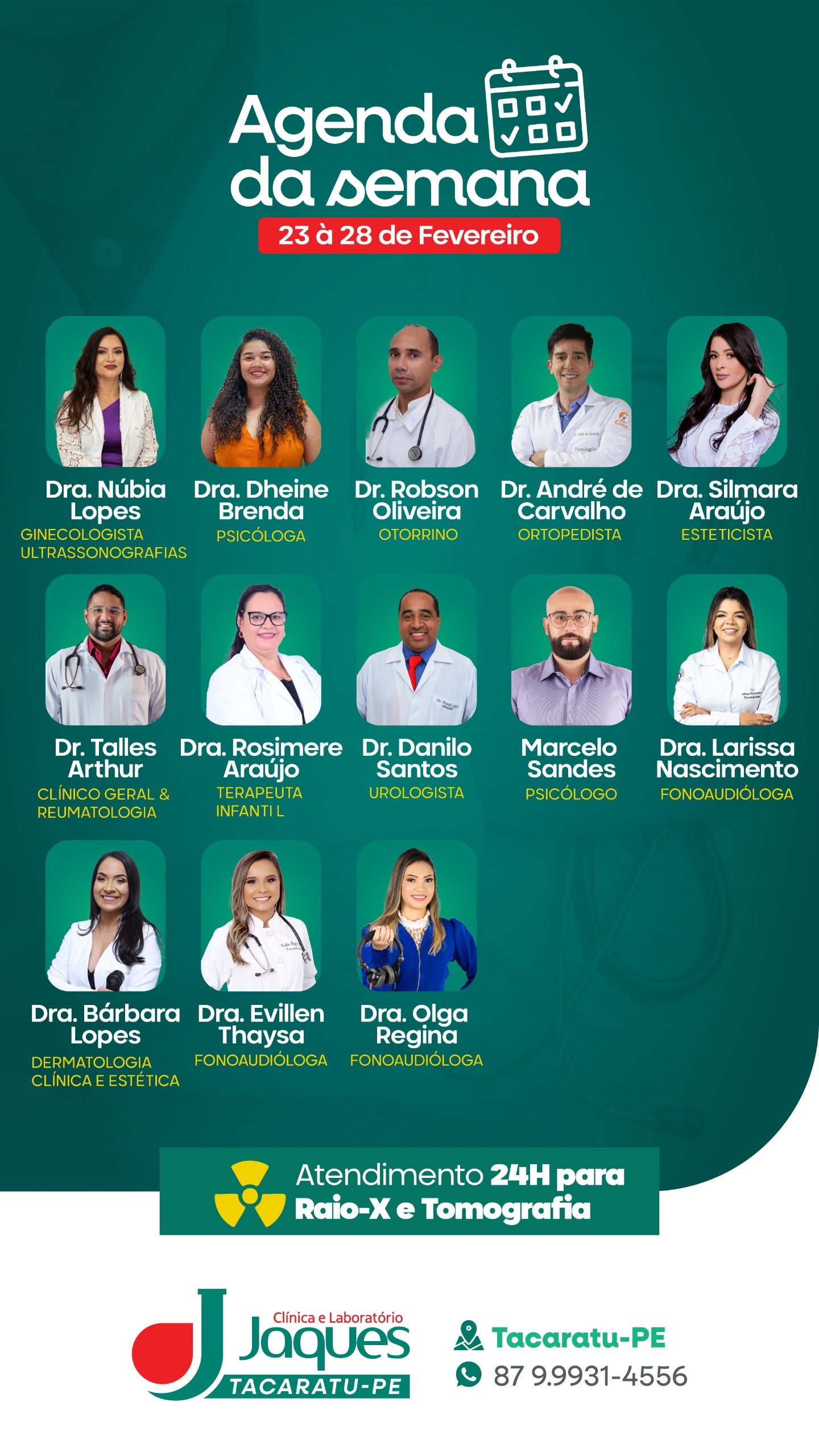 Clínica e Laboratório Jaques divulga Agenda de Atendimentos da Semana em Tacaratu-PE