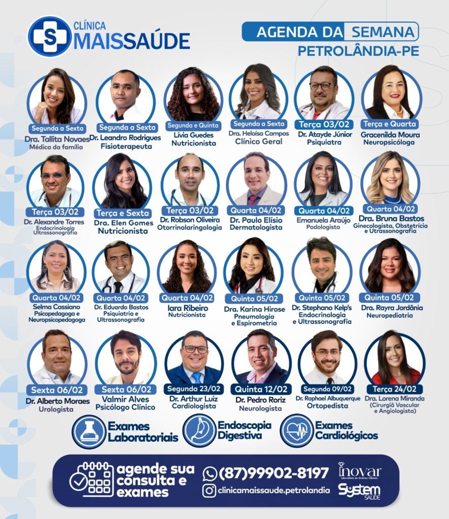 Clínica Mais Saúde divulga agenda semanal com ampla oferta de especialidades em Petrolândia