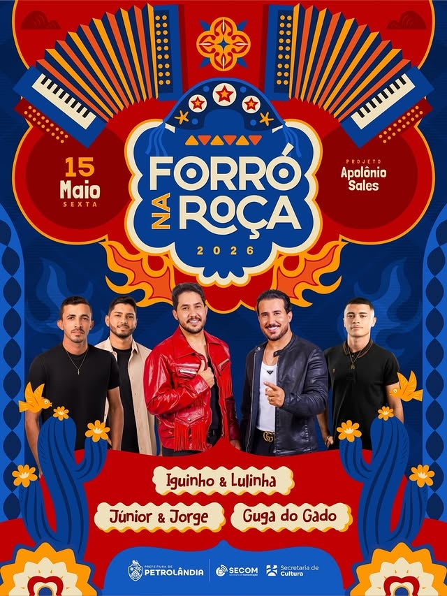 Forró na Roça é confirmado para 15 de maio e promete animar Petrolândia com Iguinho & Lulinha, Júnior & Jorge e Guga do Gado