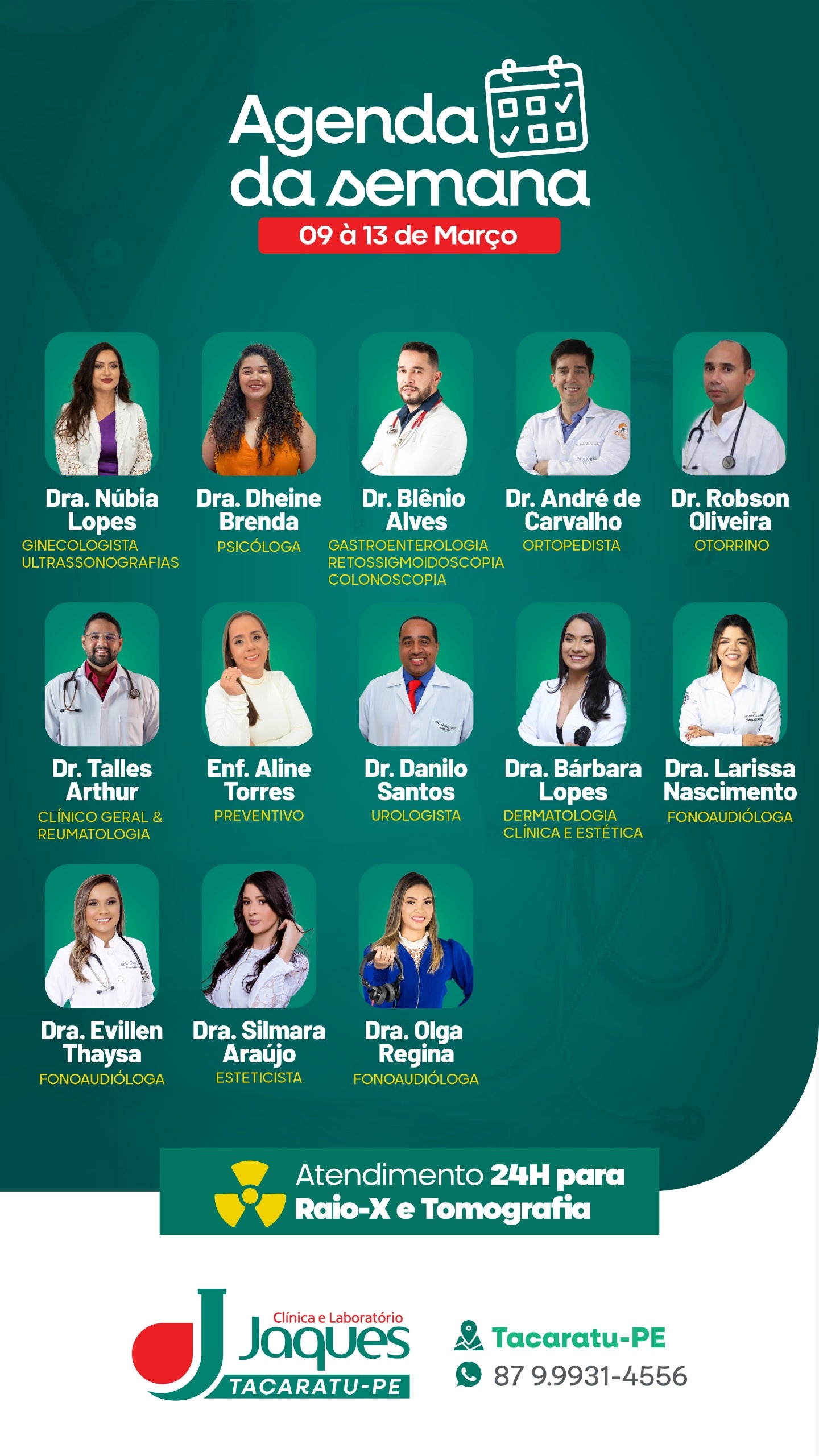 Clínica e Laboratório Jaques divulga agenda de atendimentos da semana em Tacaratu-PE