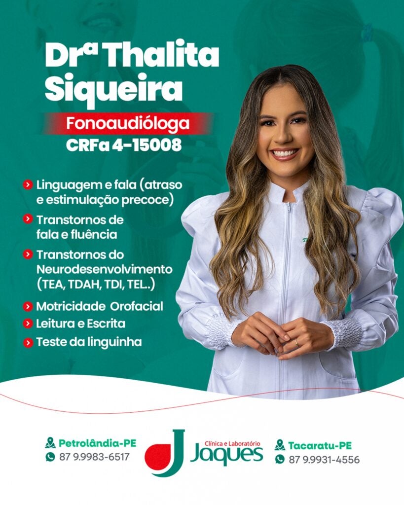 Clínica Jaques amplia atendimentos em fonoaudiologia com Dra. Thalita Siqueira em Petrolândia e Tacaratu