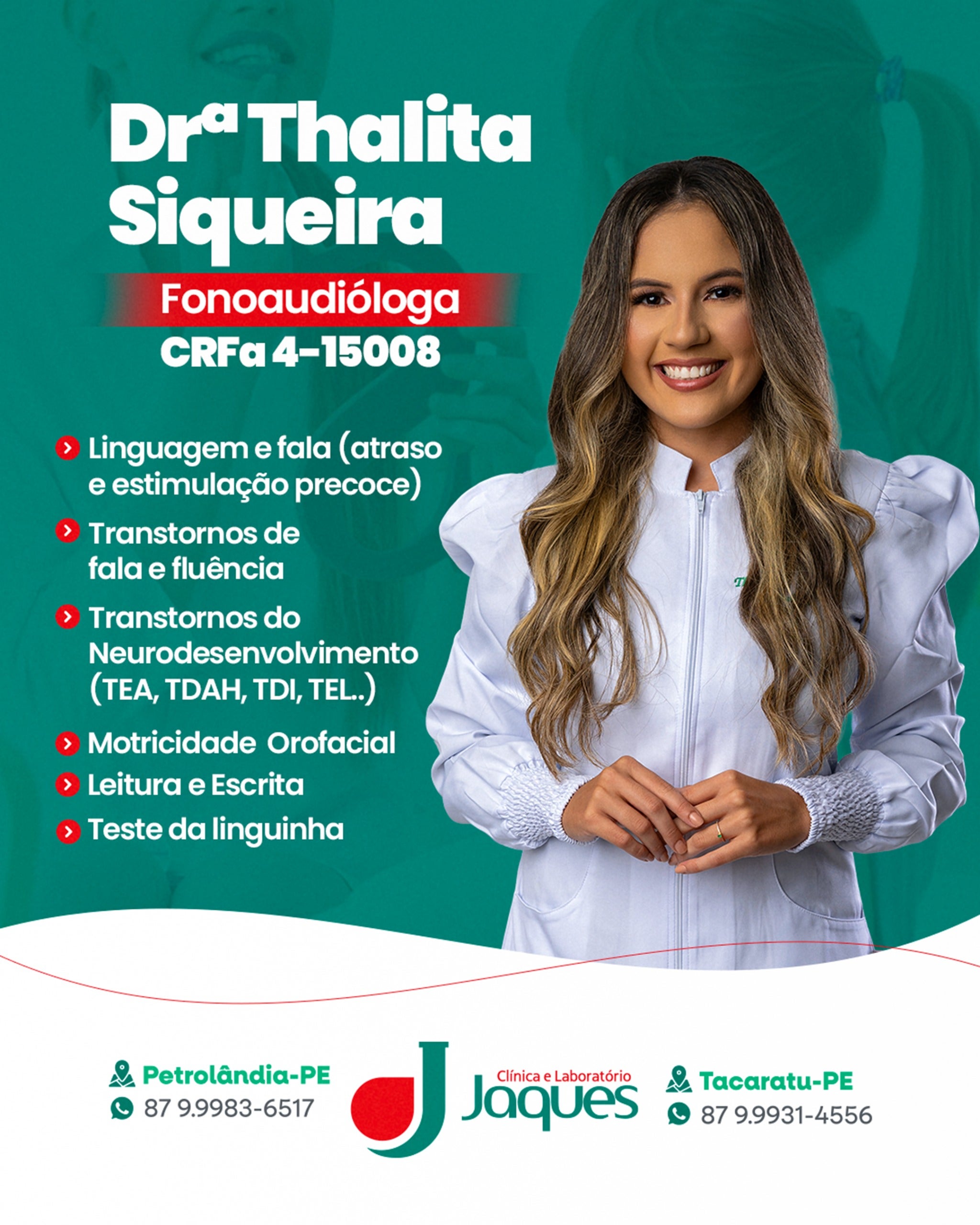 Clínica Jaques amplia atendimentos em fonoaudiologia com Dra. Thalita Siqueira em Petrolândia e Tacaratu
