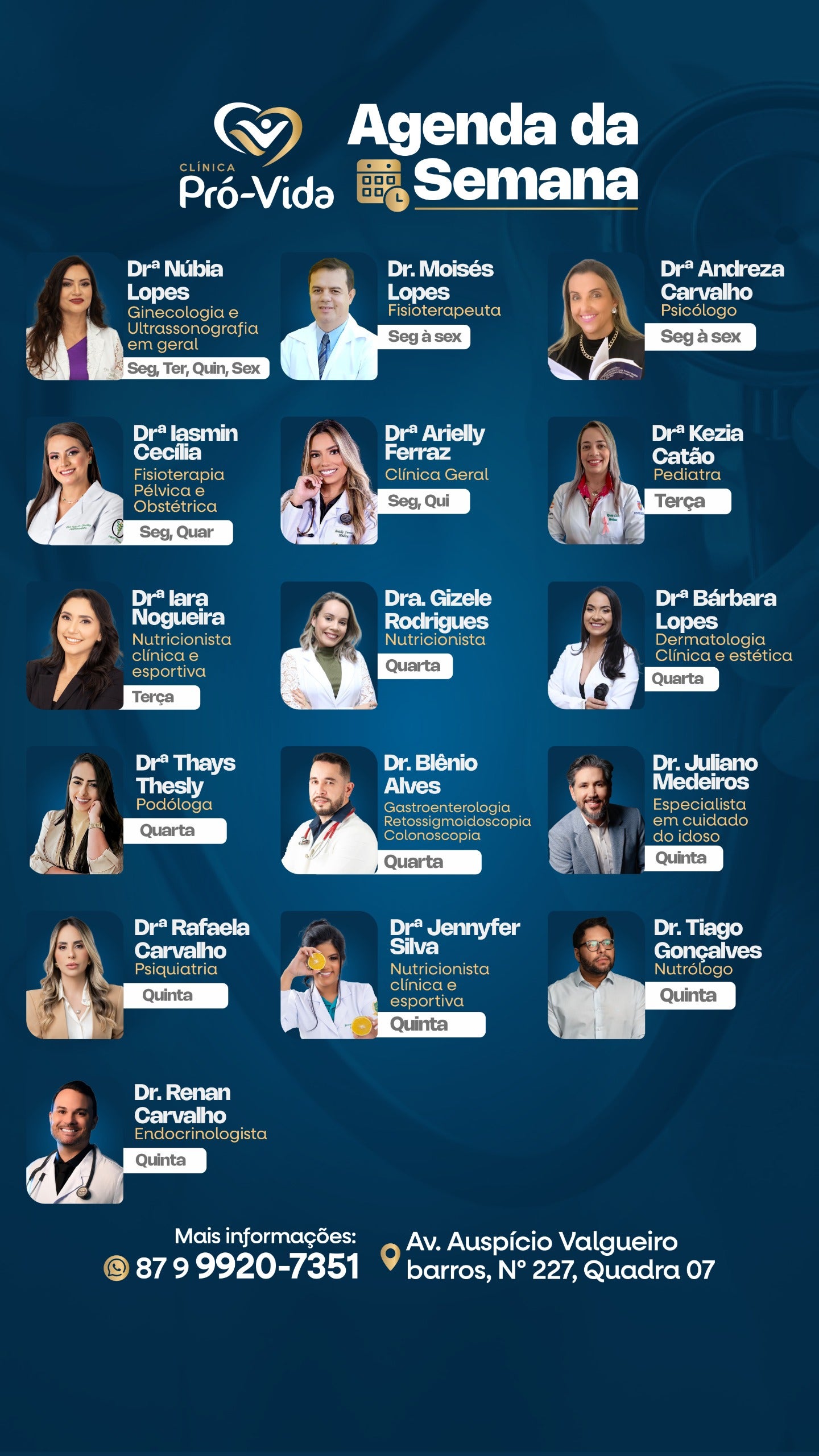 Clínica Pró-Vida divulga agenda semanal com diversas especialidades médicas em Petrolândia
