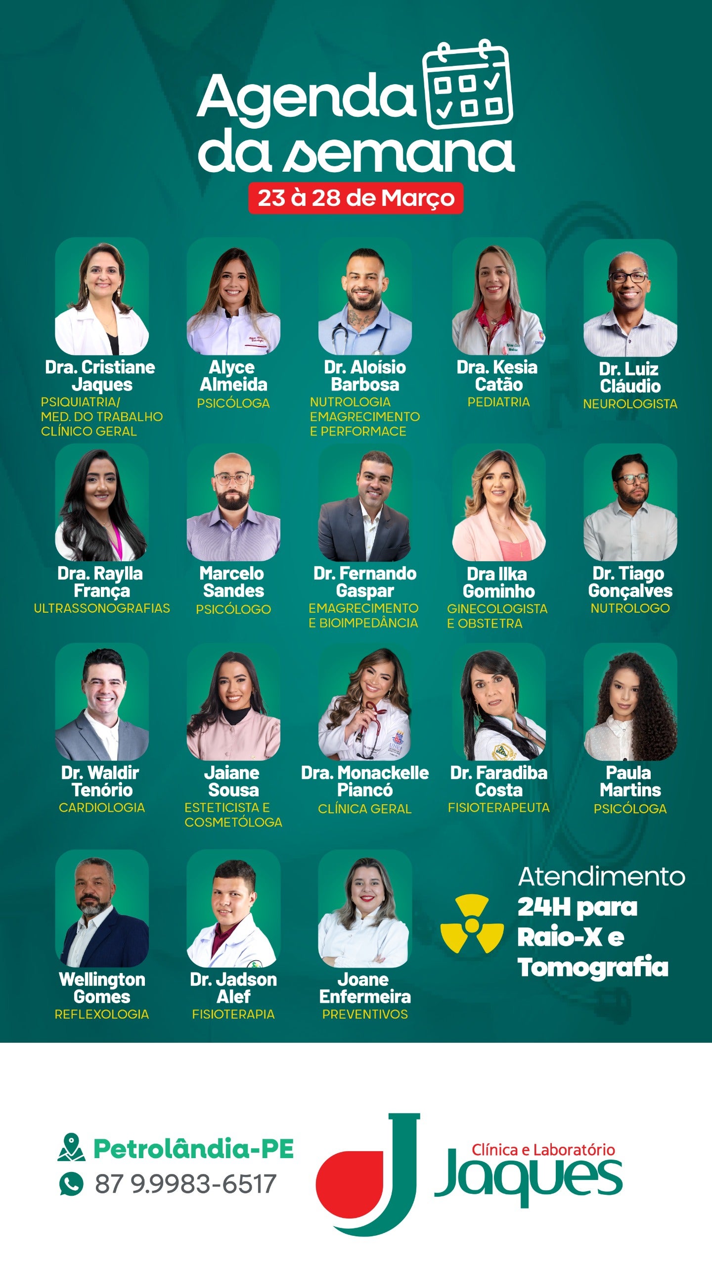 Clínica Jaques divulga agenda semanal com especialistas de diversas áreas em Petrolândia