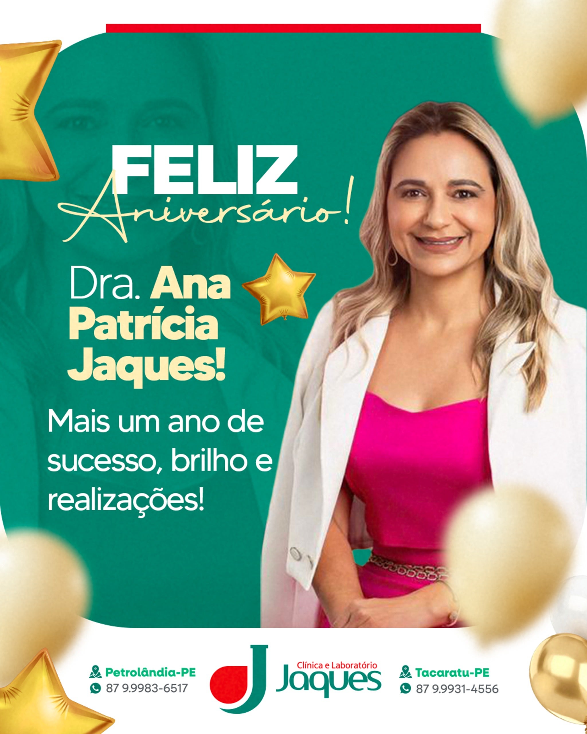Clínica Jaques de Petrolândia homenageia Dra. Ana Patrícia Jaques pelo seu aniversário