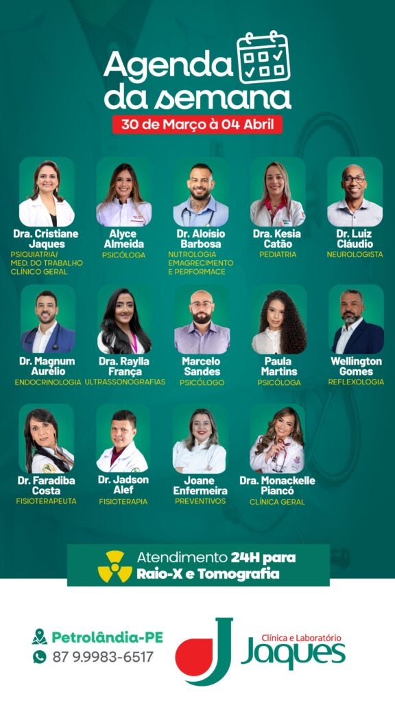 Clínica Jaques divulga agenda semanal com diversos especialistas em Petrolândia