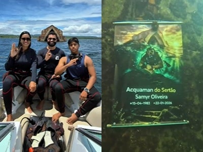 Banner na Igreja Semi-Submersa eterniza memória de Samyr Oliveira o “Aquaman do Sertão” em Petrolândia
