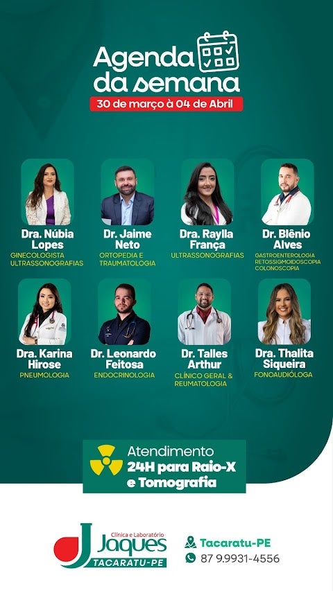 Clínica Jaques divulga agenda semanal com atendimentos de especialistas em Tacaratu
