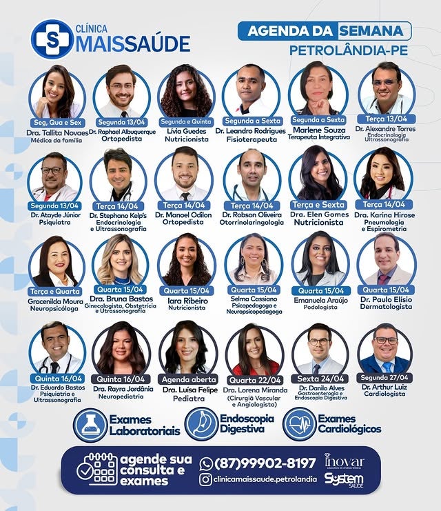 Clínica Mais Saúde divulga agenda semanal com especialistas e amplia atendimentos em Petrolândia-PE