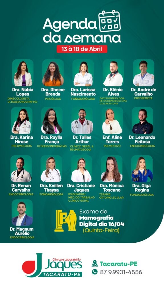 Clínica Jaques divulga agenda semanal com especialistas e exames em Tacaratu-PE