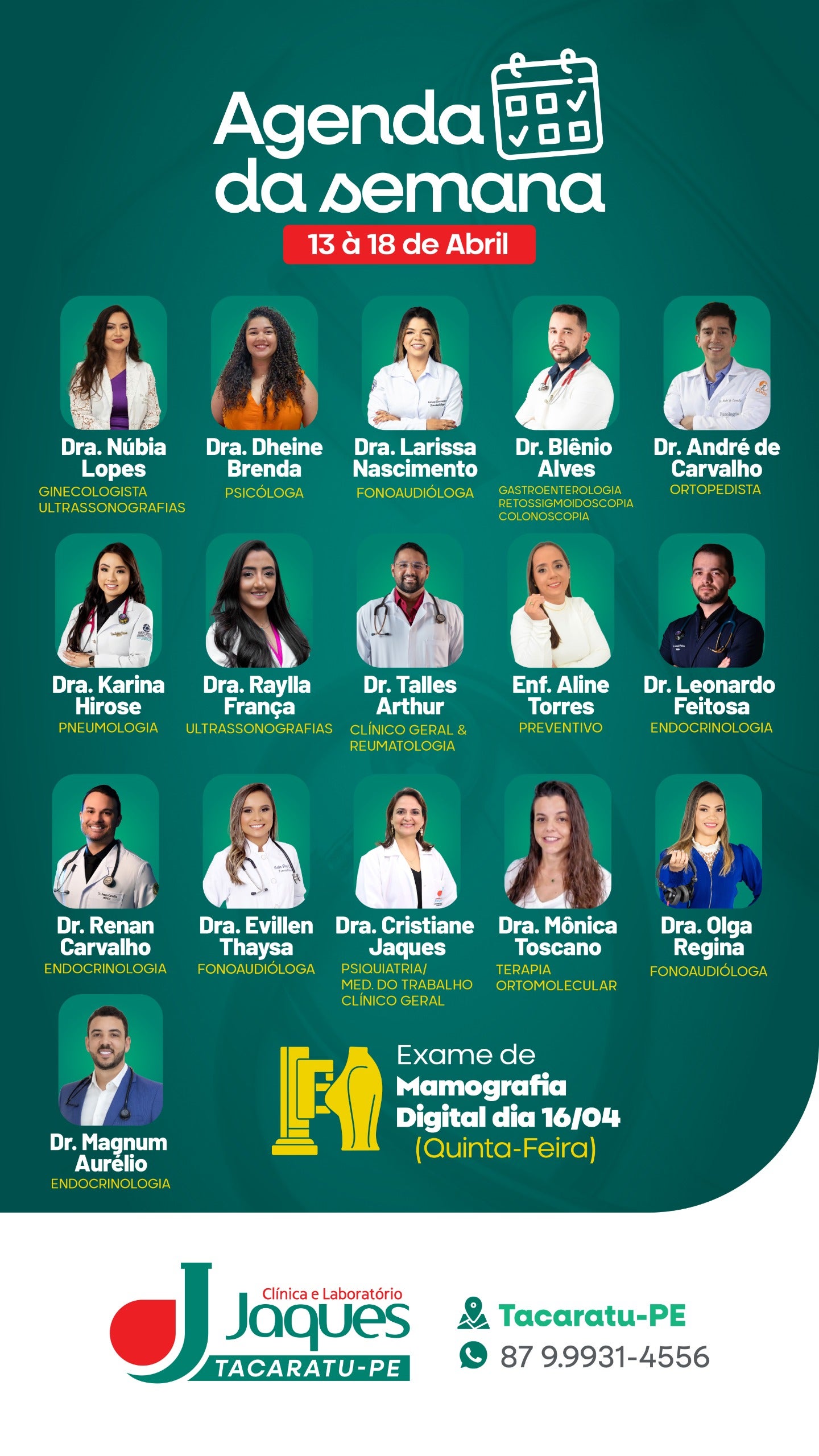 Clínica Jaques divulga agenda semanal com especialistas e exames em Tacaratu-PE