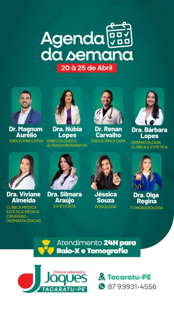 Clínica Jaques divulga agenda semanal com especialistas em diversas áreas em Tacaratu