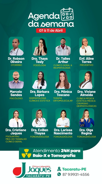 Clínica Jaques divulga agenda semanal de atendimentos em Tacaratu