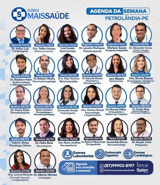 Clínica Mais Saúde divulga agenda semanal com especialistas e ampla oferta de atendimentos em Petrolândia