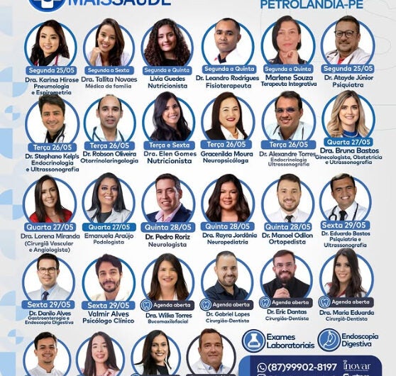 Clínica Mais Saúde divulga agenda semanal com especialistas e diversas áreas de atendimento em Petrolândia
