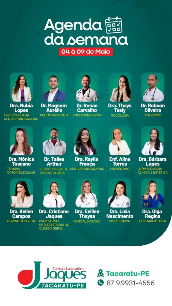 Clínica Jaques divulga agenda semanal com especialistas em diversas áreas em Tacaratu-PE
