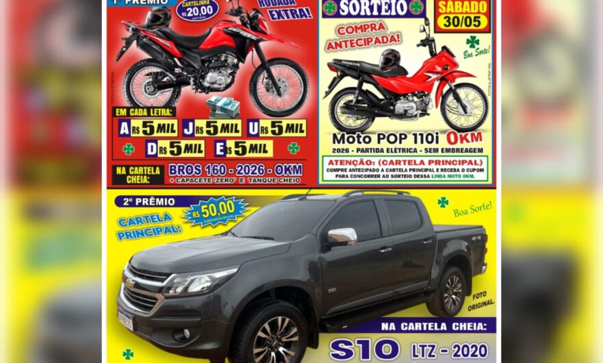 Festival Beneficente em Belém do São Francisco vai sortear motos 0km, caminhonete S10 e prêmios em dinheiro