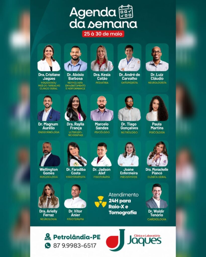 Clínica Jaques divulga agenda semanal com especialistas e diversas especialidades médicas em Petrolândia