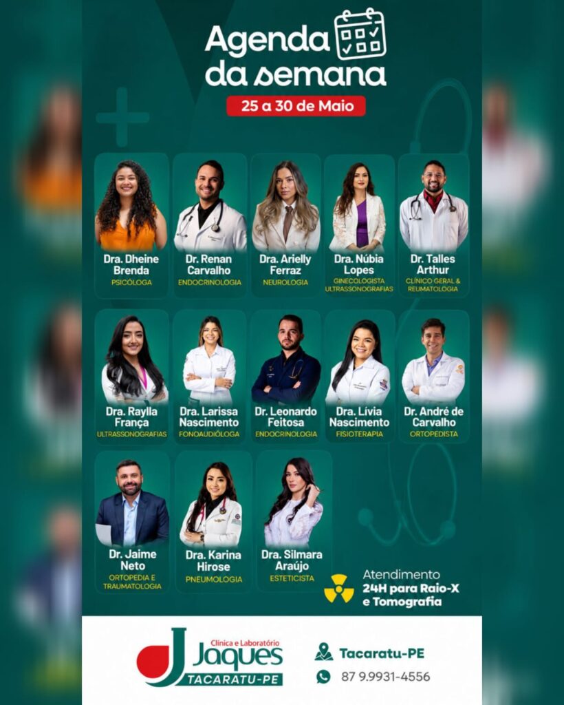 Clínica Jaques divulga agenda semanal com especialistas e diversas áreas da saúde em Tacaratu