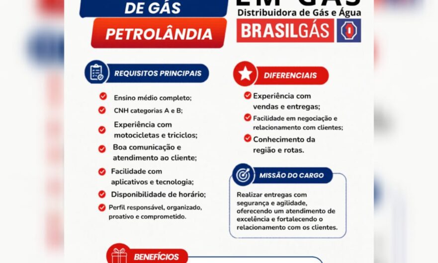 LM Gás abre vaga para entregador de gás em Petrolândia; confira os requisitos