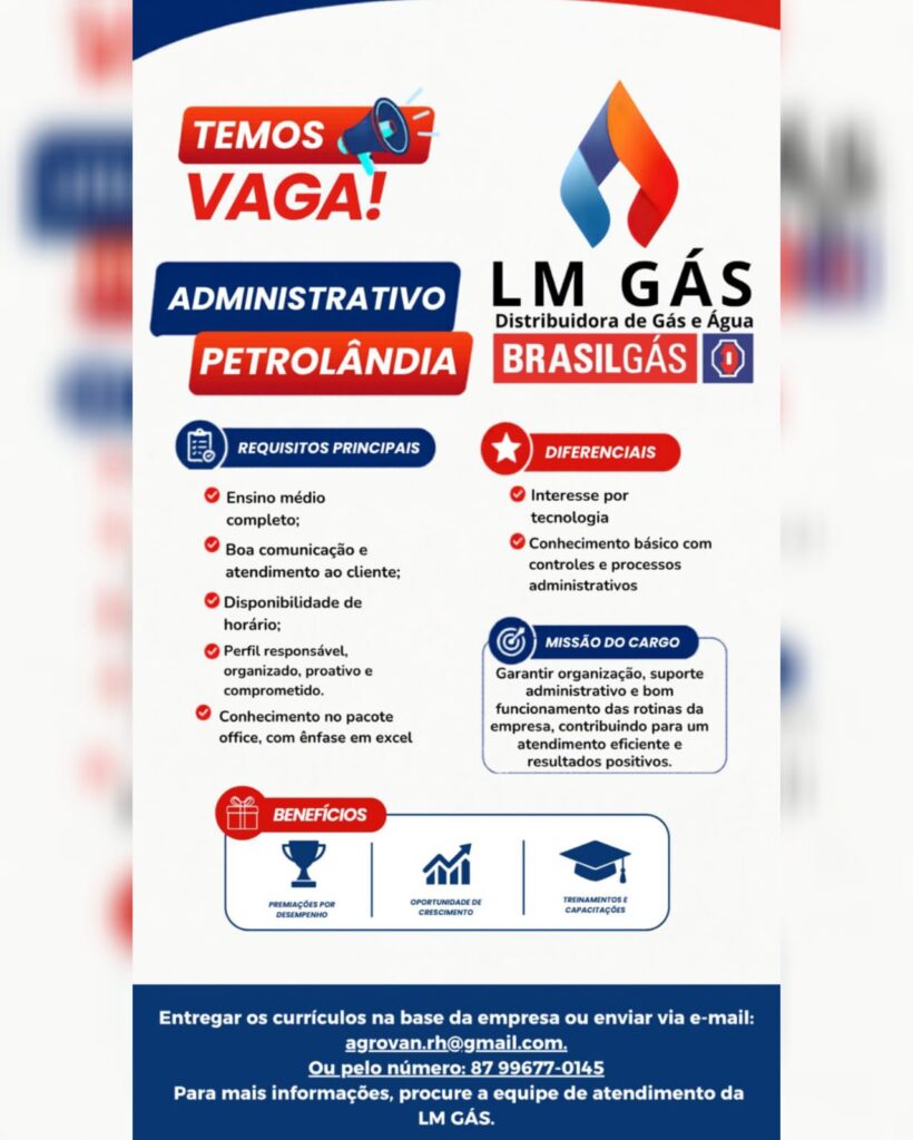 LM Gás Abre Vaga para Auxiliar Administrativo em Petrolândia; Confira os Requisitos