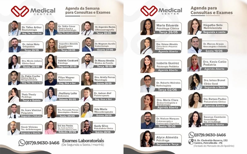 Medical Center divulga agenda semanal com especialistas e exames em Petrolândia