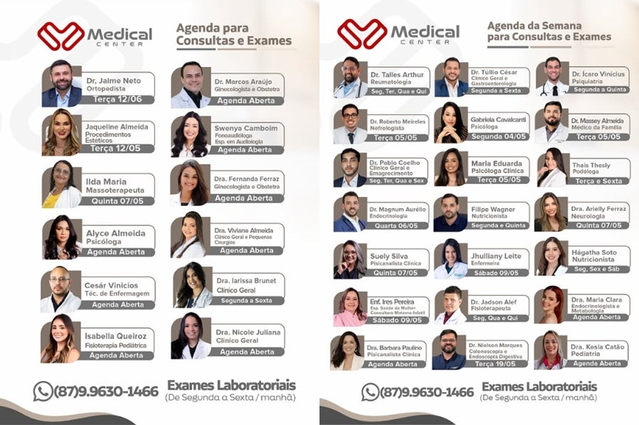 Medical Center divulga agenda semanal com especialistas e serviços de saúde em Petrolândia