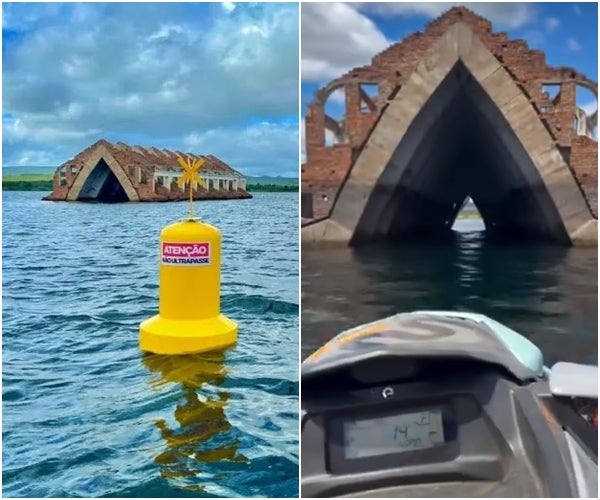 Homem invade igreja submersa de Petrolândia com jet-ski e desrespeita área isolada