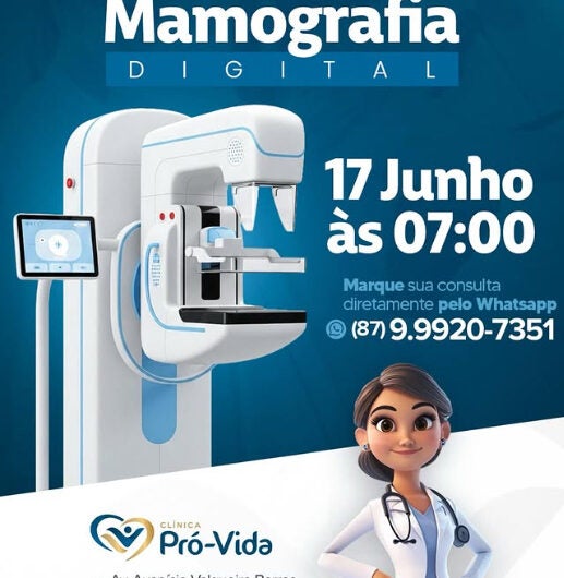 Clínica Pró-Vida realiza Mamografia Digital em Petrolândia no dia 17 de junho