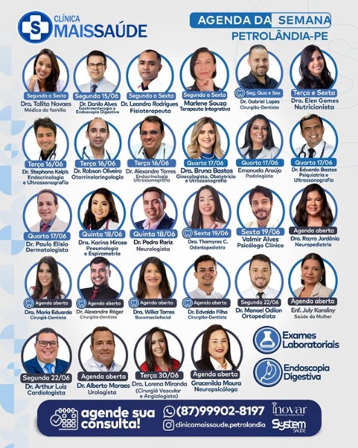 Clínica Mais Saúde divulga agenda semanal com especialistas e exames para a população de Petrolândia