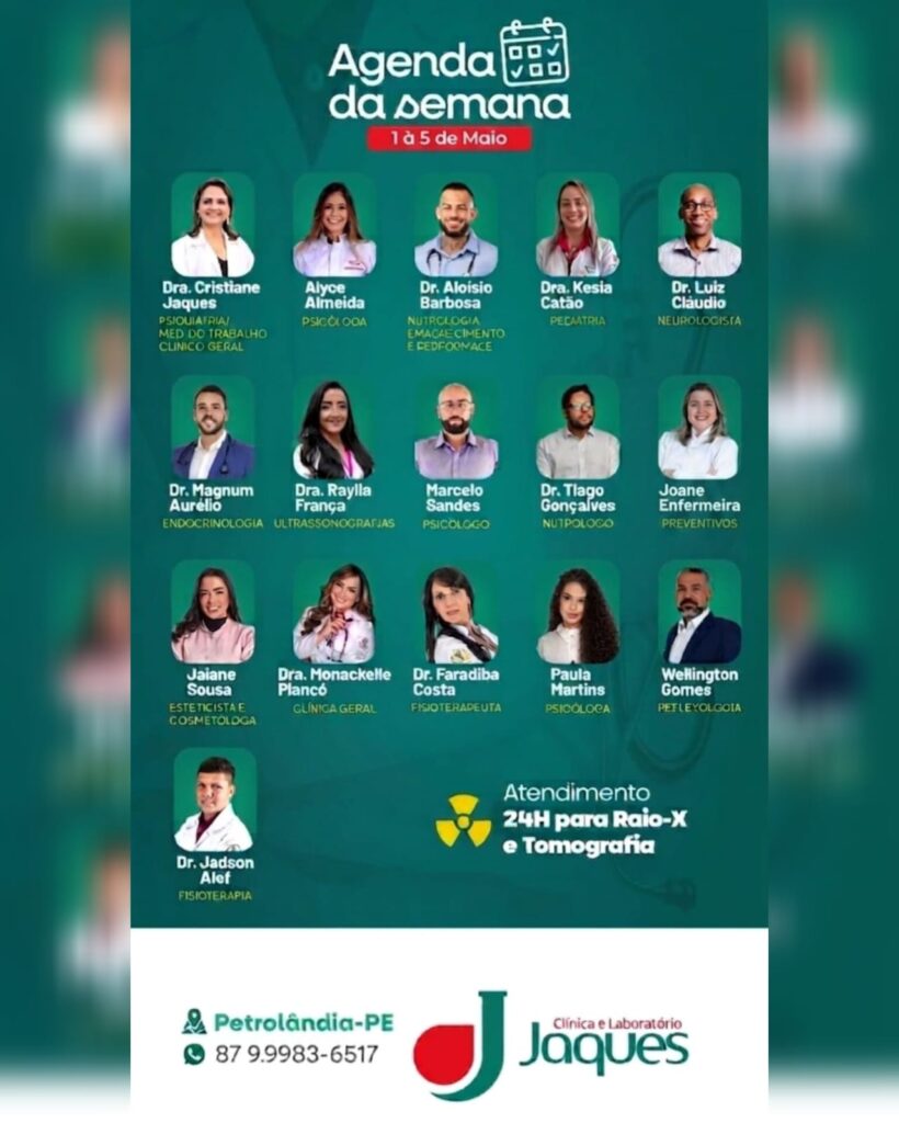 Agenda da Semana: Clínica e Laboratório Jaques divulga atendimentos especializados em Petrolândia